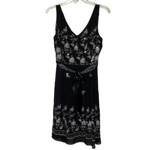 R&M Richards Vintage Embroidered Sequin Black Dress